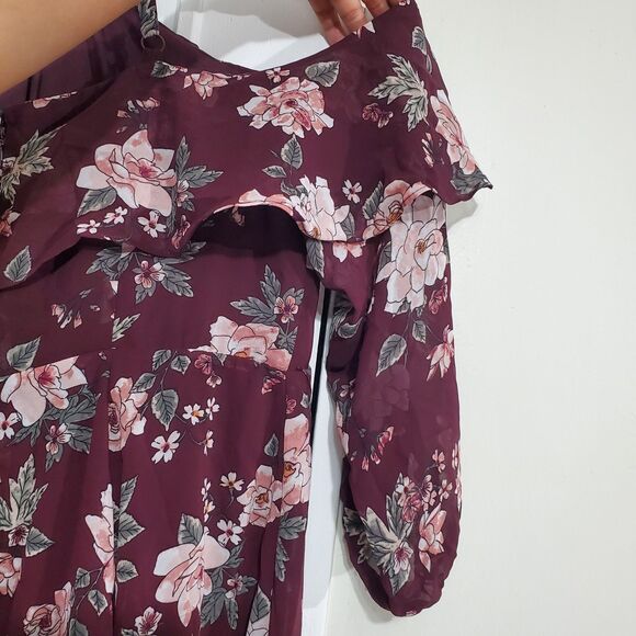 Torid Women's Plus Size 14 Burgundy Floral Cold Shoulder Boho Dress.  SKU# A-117 - Picture 11 of 16